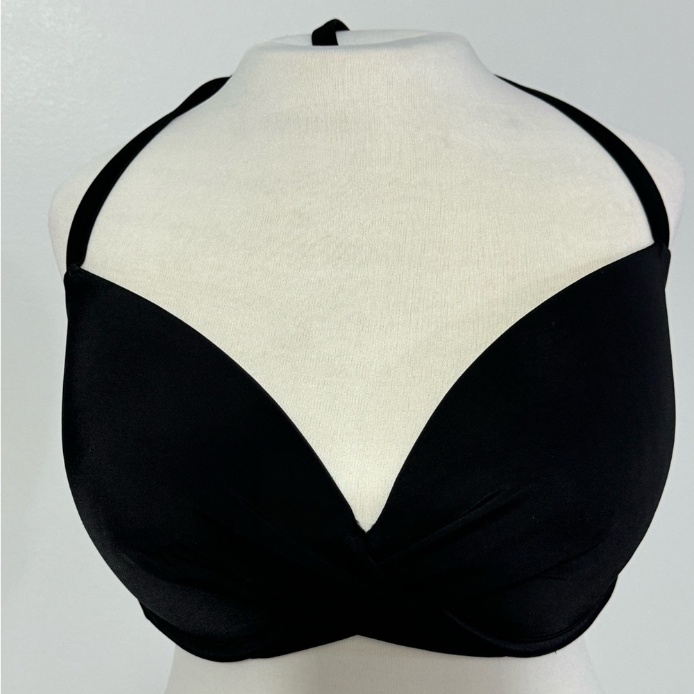 SHADE & SHORE Black Bikini Top 38D Underwire Plunge Padded Lace Up